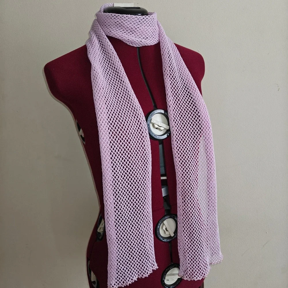 Lavender Purple Sheer Fishnet Mesh Skinny Scarf Y2K Open Knit Lettuce Edge